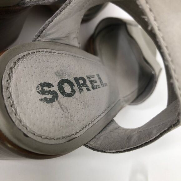 Sorel Nadia Dove Grey Sandals Nubuck Leather Ankle Strap Block Heel Lug Sole 9 - Picture 7 of 9